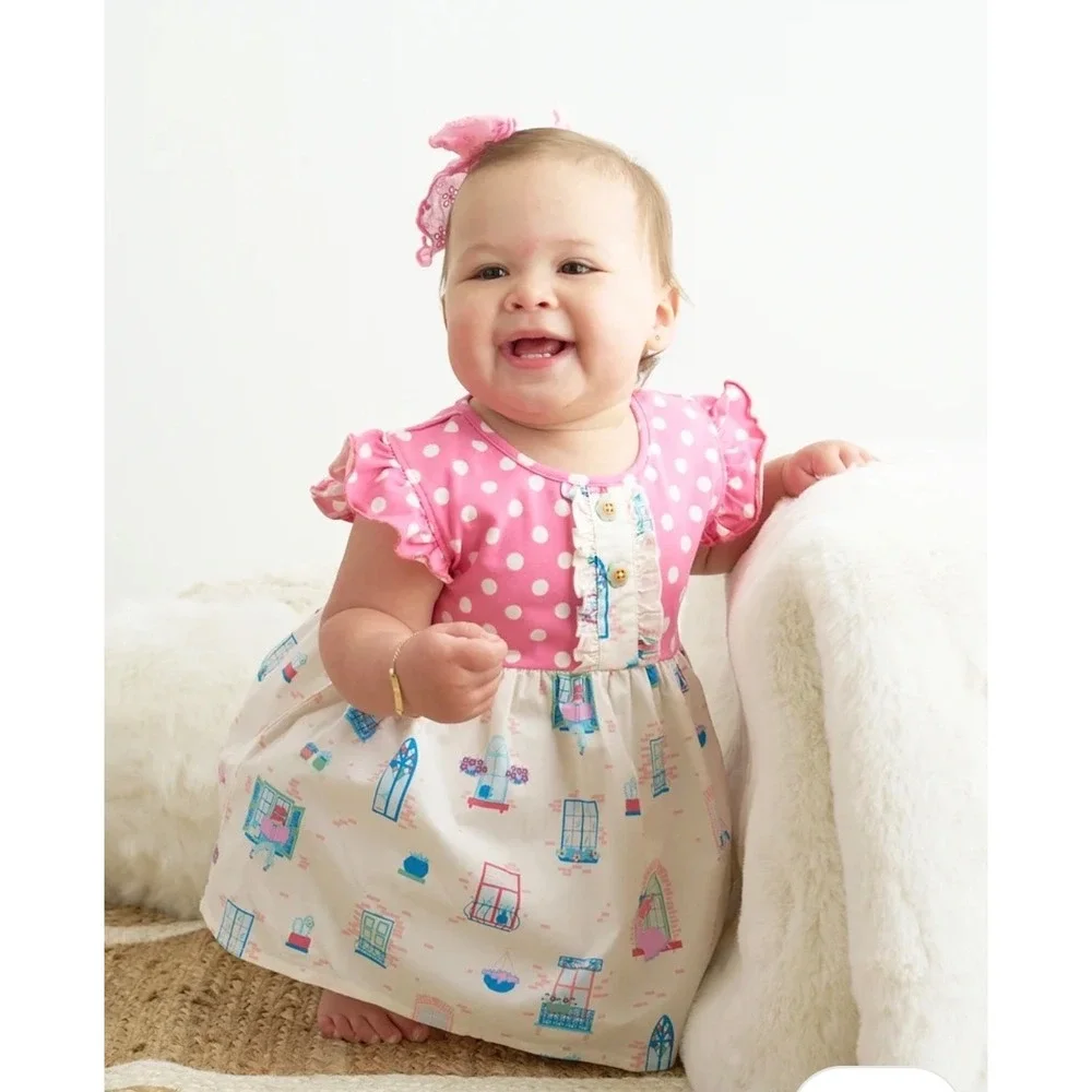 Cotton Castle Platinum Balcony Tunic Shorts Set Sz 4 Pink Polka Dot Boutique NEW